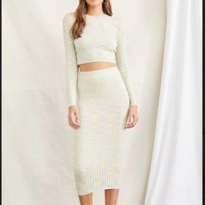 Forever 21 Marled Crop Top & Pencil Skirt Set Size M Blue Yellow and Creme